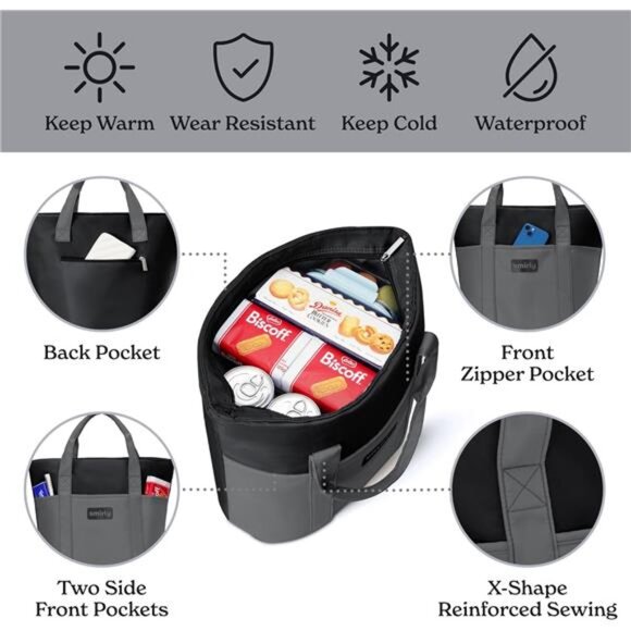 Large Insulated Cooler Bag, Thermal Insulated Grocery Bags, Collapsible - Picture 3 of 7